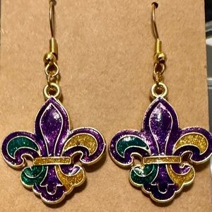 MARDI GRAS Purple, Green, and Gold Fleur-de-Lis Earrings